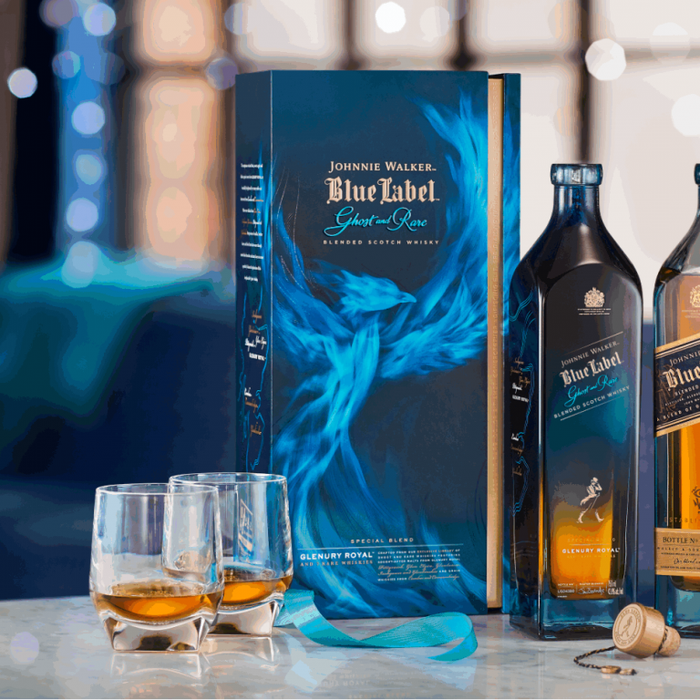 Johnnie Walker Blue Label Ghost and Rare Glenury Royal Blended Scotch